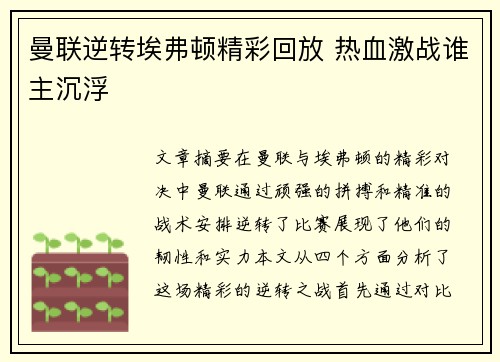 曼联逆转埃弗顿精彩回放 热血激战谁主沉浮